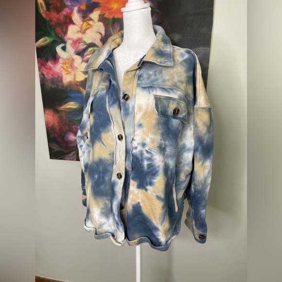 EASEL Womens Tie Dye Baggy Oversized Shacket Sweatshirt Elbow Patches M - Picture 3 of 11